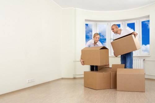Packed boxes and furniture ready for a flat removal in Lambeth