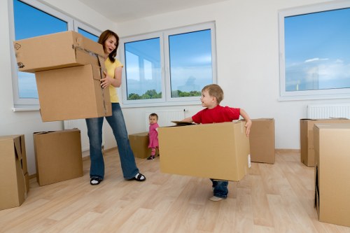Packed moving boxes and protective wrapping ready for a Lambeth relocation